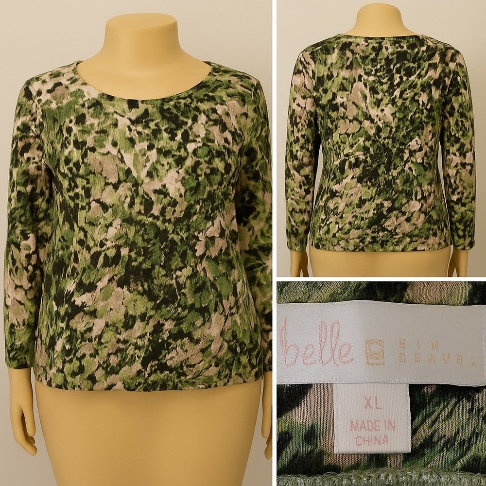 Belle by Kim Gravel XL Shirt Top Camouflage Abstract Stretch Top Camo Nature‎